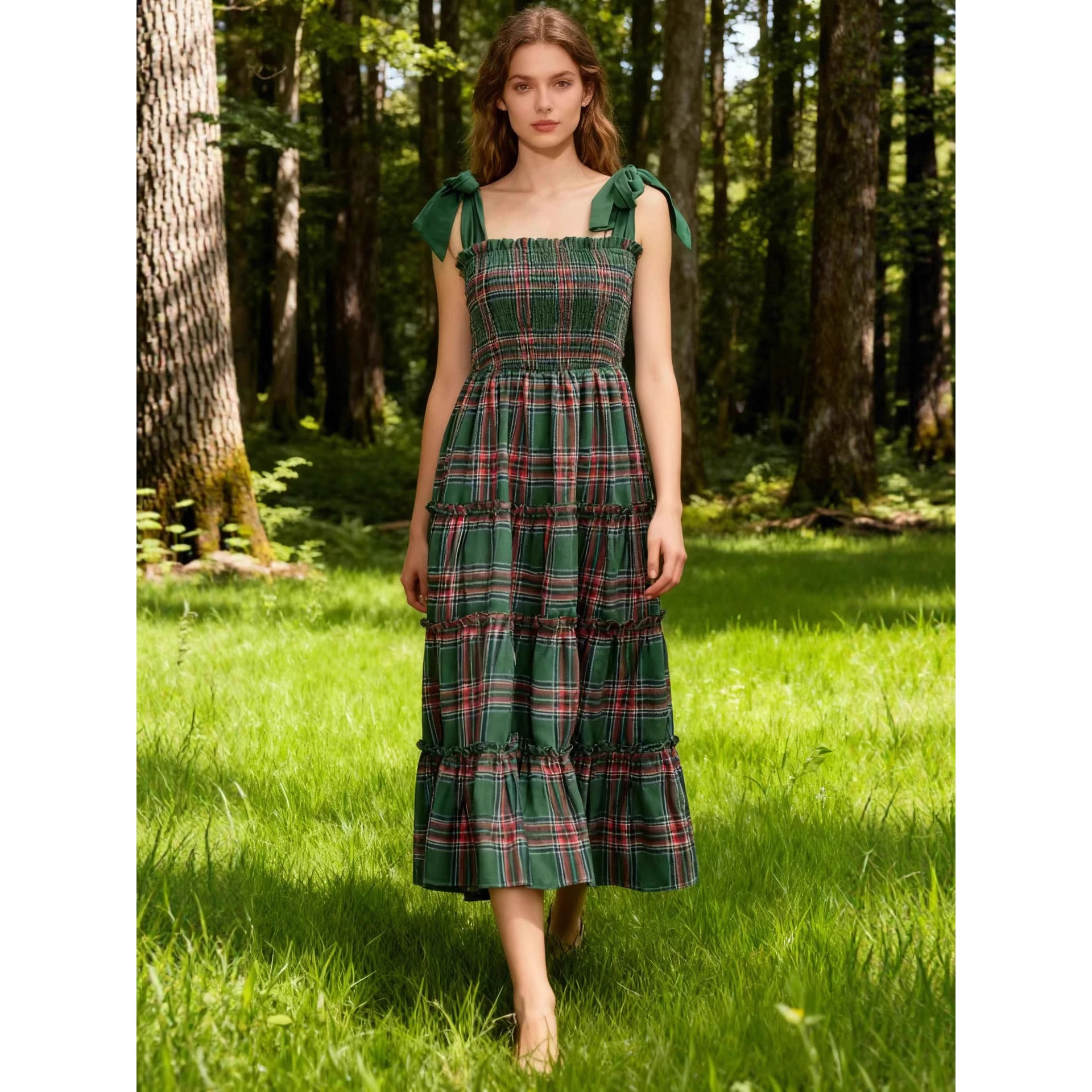 เดรสลายสก็อตคริสต์มาสแบบมีเข็ม - Linen Dress Wrap บทวิจารณ์และราคา
