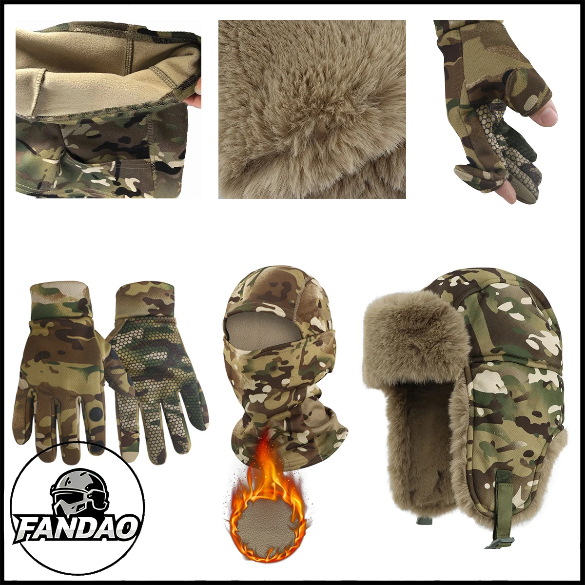 

Winter Outdoor Skiing Cap with Fleece Lined Thickened Camouflage Gloves Balakrafa Thermal Face Mask for Training Hunting Cycling