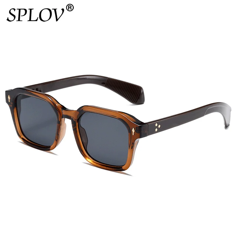 

Vintage Rivets Square Sunglasses Women Gradient Shades Rectangle Men Punk Leopar Sun Glasses Steampunk Brown Óculos De Sol UV400