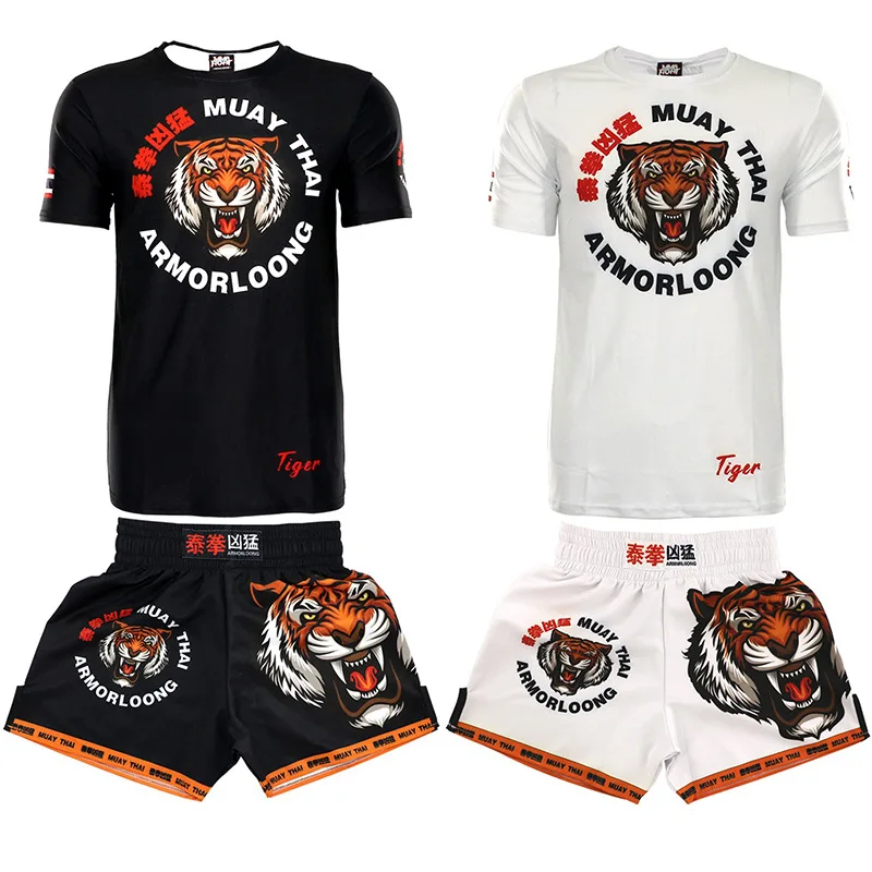 

Tiger Muay Thai Suits Boxing T Shirt MMA Shorts Rash Guard Short Sleeve Top Mens Kids Fitness Fight Grappling Kickboxing Pants