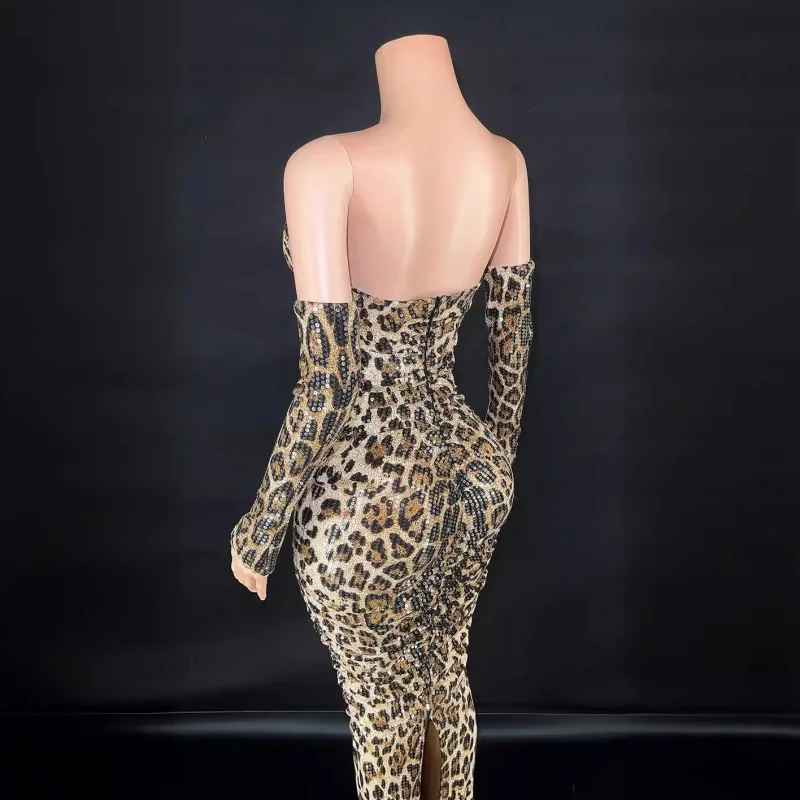 High-end เซ็กซี่เสือดาวพิมพ์ด้านบนสะโพกชุด SLIM FIT และบาง Backless Temperament Spice สาว Designer ชุดราตรีหรูหรา