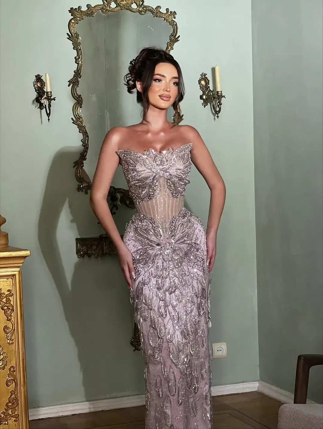 

Ofherown Роскошные вечерние платья с 3D аппликациями и блестками из бисера без бретелек Русалка Пром платья Vestidos de fiesta для свадебной вечеринки