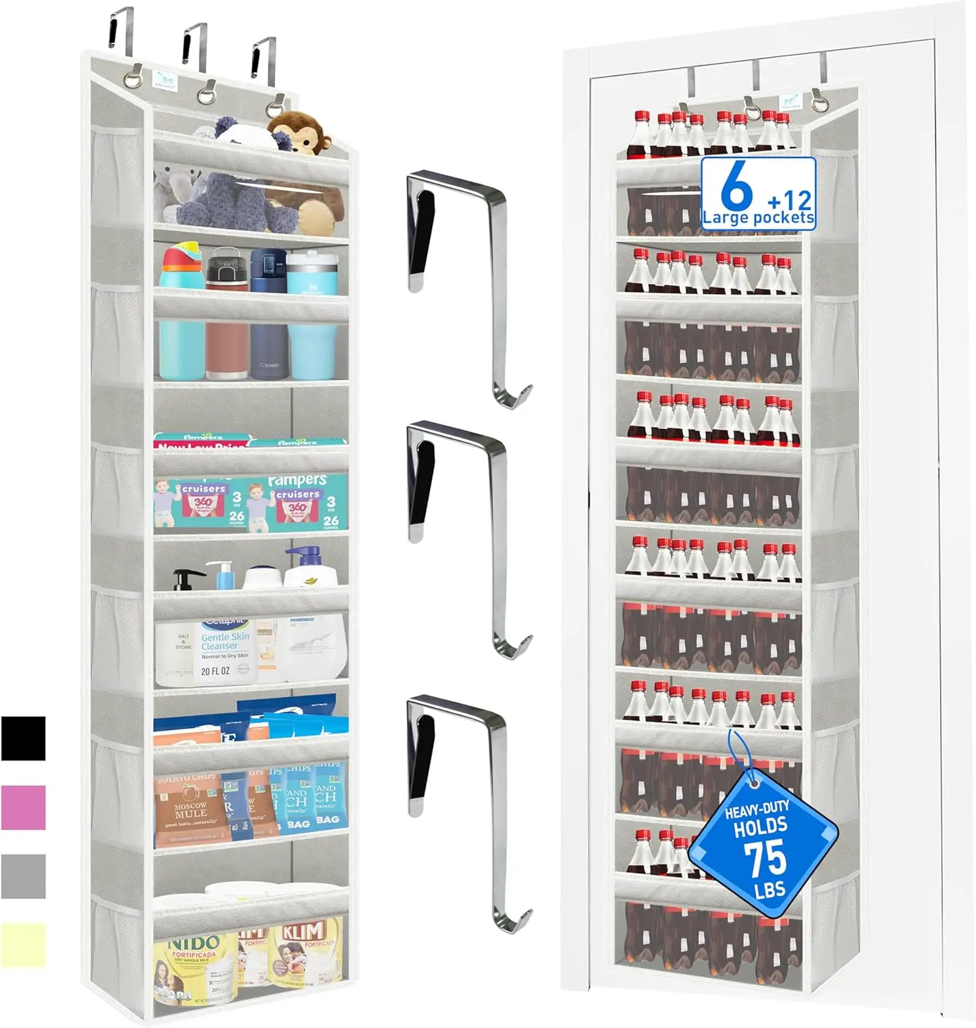 

Органайзер для двери, из цельной бамбуковой доски (не пластик!) 6-уровневая усиленная тележка для тяжелых грузов, 75 фунтов, 12 боковых карманов, 3