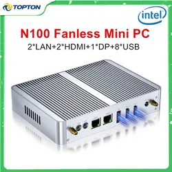 Topton M4 Fanless Computer Intel N100 Mini PC Windows 11 3xStorage 3x4K Display Dual LAN Firewall Router Office MINIPC 0 Noise