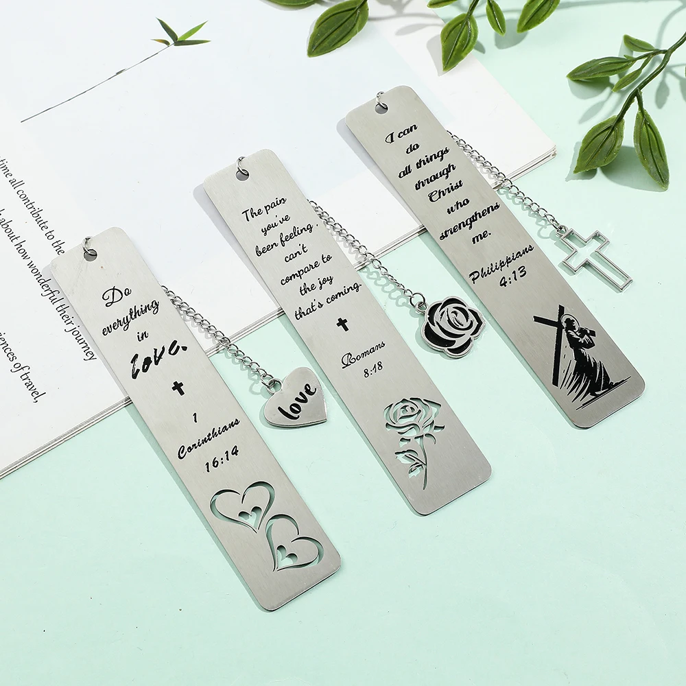 ไม้กางเขน กุหลาบ ที่คั่นหนังสือโลหะรูปหัวใจ ที่คั่นหนังสือสแตนเลสแบบโปร่ง สำหรับคนรักหนังสือ ของขวัญวันวาเลนไทน์