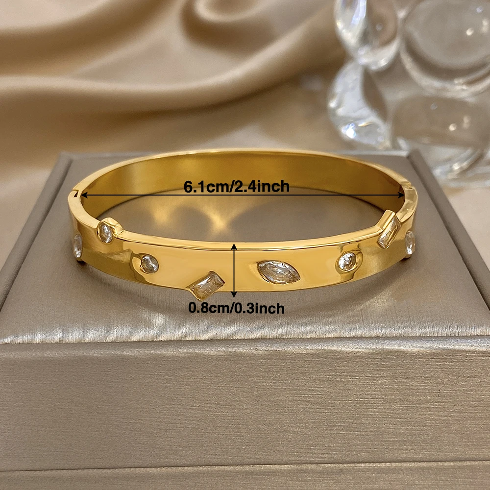 شخصية غير النظامية الفولاذ المقاوم للصدأ الإسورة سوار المرأة موضة هندسية الزركون سوار واسع مقاوم للماء مجوهرات هدية