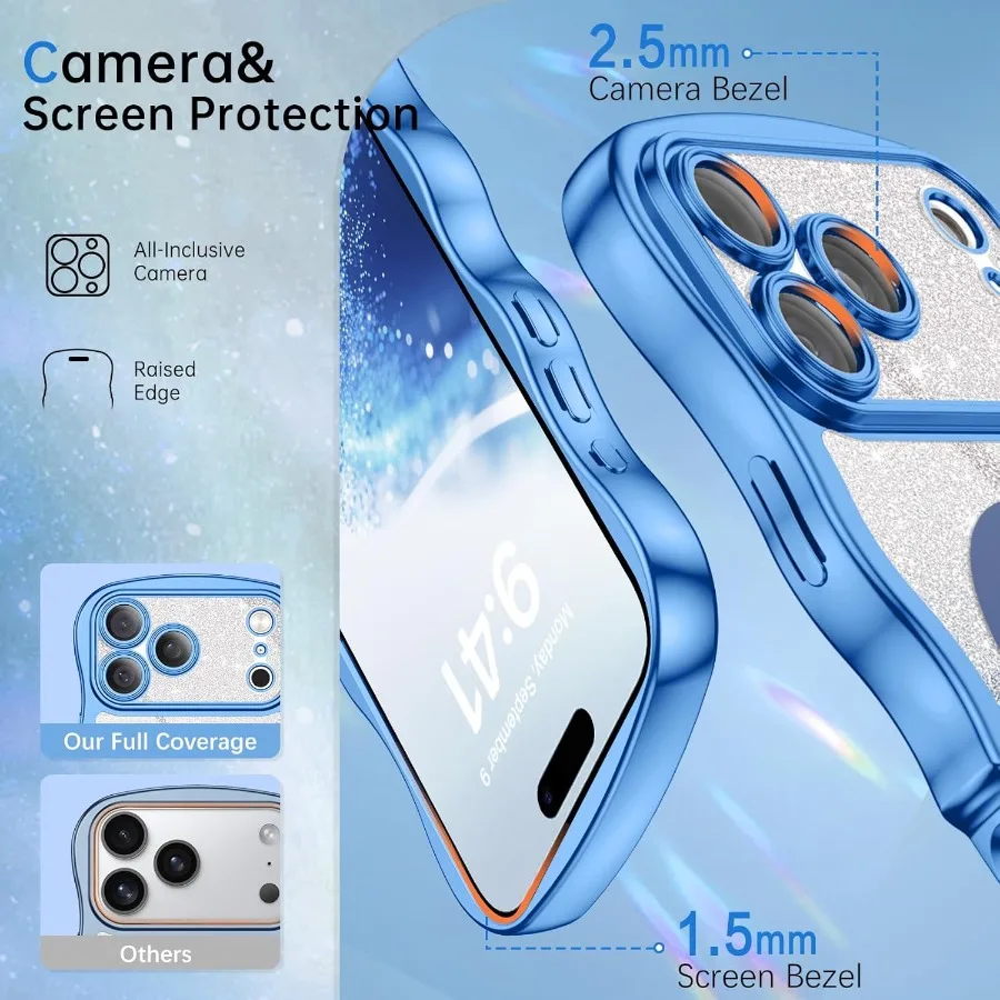 Funda protectora transparente para iPhone 17 Pro Max 6,9 con compatibilidad MagSafe Protección completa de cámara Diseño lindo de marco ondulado
