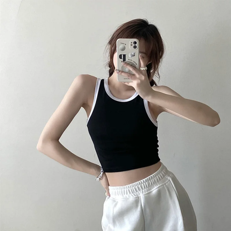 Women's Tank Top Girl T Shaped Vest with Padded Female Summer Korean 2024 New Style Slim Short Bottoming Sling Crop Top Women