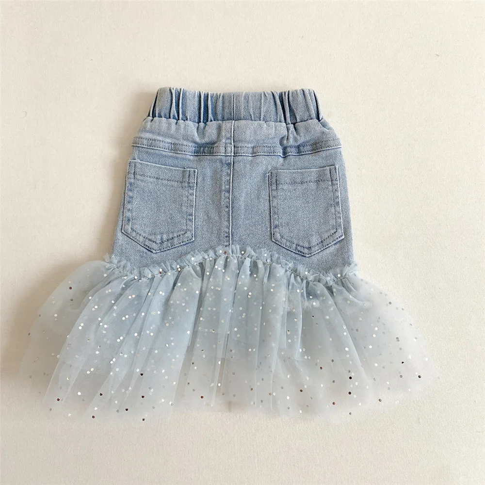 Summer Girls Skirts Casual Kids Denim Skirt Baby Clothing Ruffles Pockets Kids Girls Jean Skirts Toddler Girls Clothes