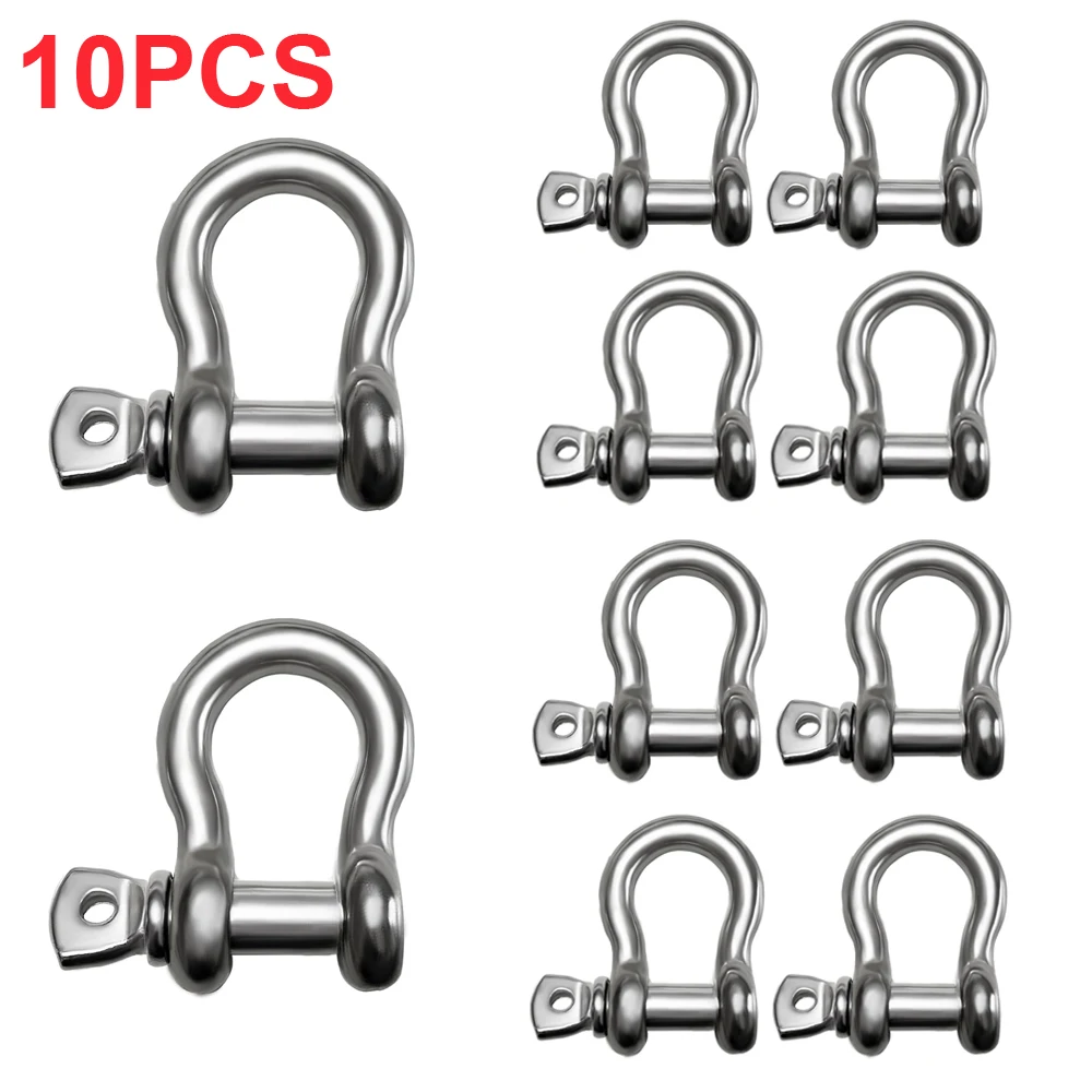 10 pieces 316 stainless steel D-shaped ring shackles. Marine-grade shackles suitable for ship locking screws, anchor chain rings