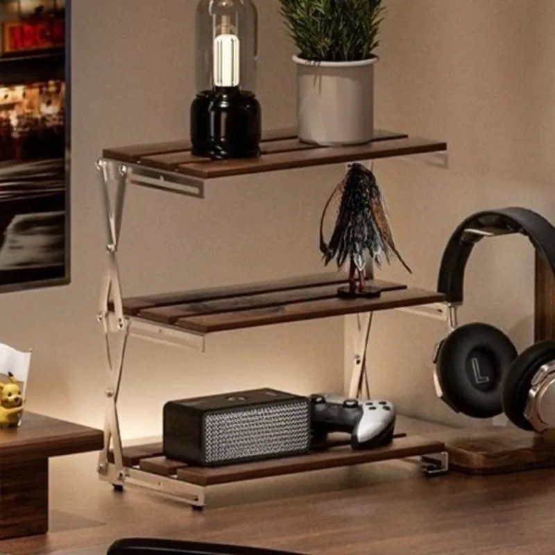 

Solid Wood Material Storage Rack Portable Foldable Display Stand Desktop Exhibit Shelf Indoor Multifunctional Home Organization