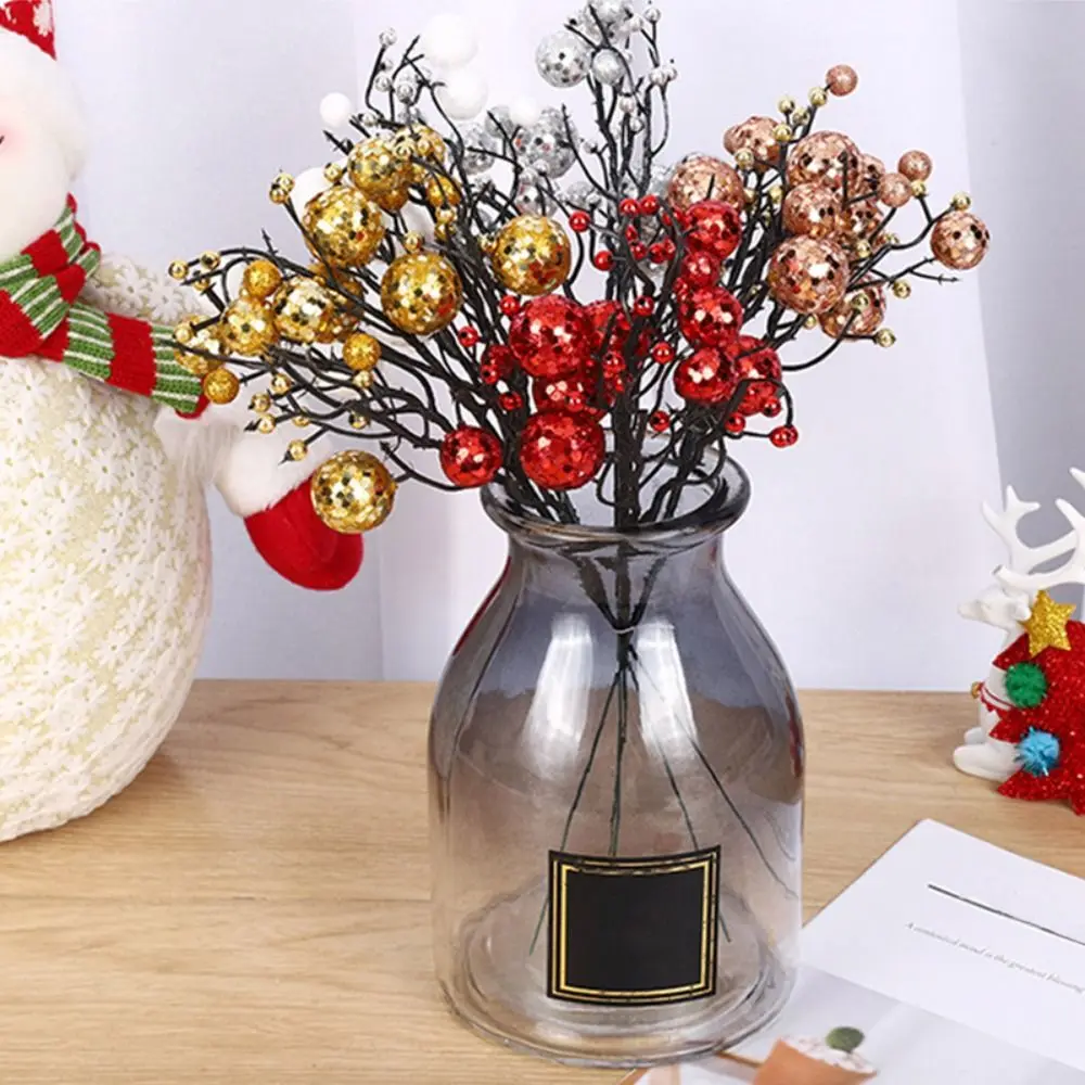 

Reusable Christmas Glitter Berries Branches Bright Color 29cm Artificial Berries Realistic Christmas Ornament Wedding