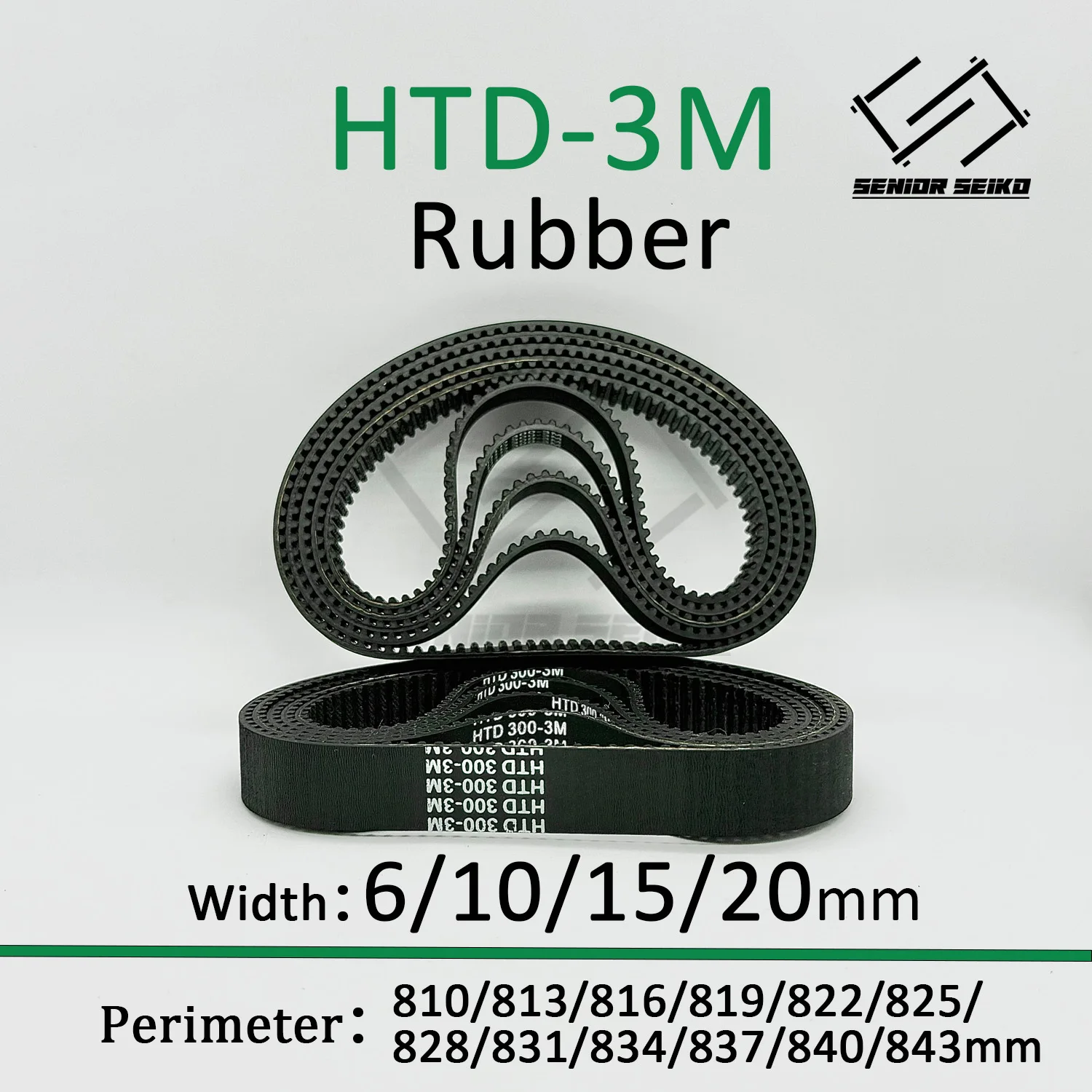 3M HTD Timing Belt Length 810/813/816/819/822/825/828/831/834/837/840/843mm Width 6/10/15/20mm HTD3M Closed Synchronous Belts