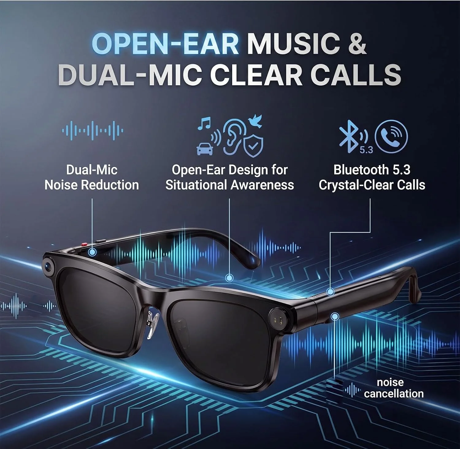 Nuevas Gafas Inteligentes Top1 con Cámara de 8MP, Video 4K, Traducción en Tiempo Real, Asistente de IA, Altavoces de Oreja Abierta, Llamadas con Manos Libres