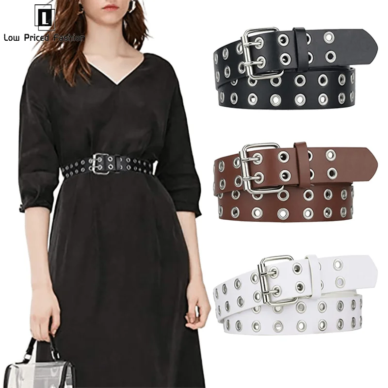 Fashion Women's Belt Double Row Needle Buckle Men's Belt Paired With Jeans Pu Leather Belt Streetwear Rock Punk Y2k Style