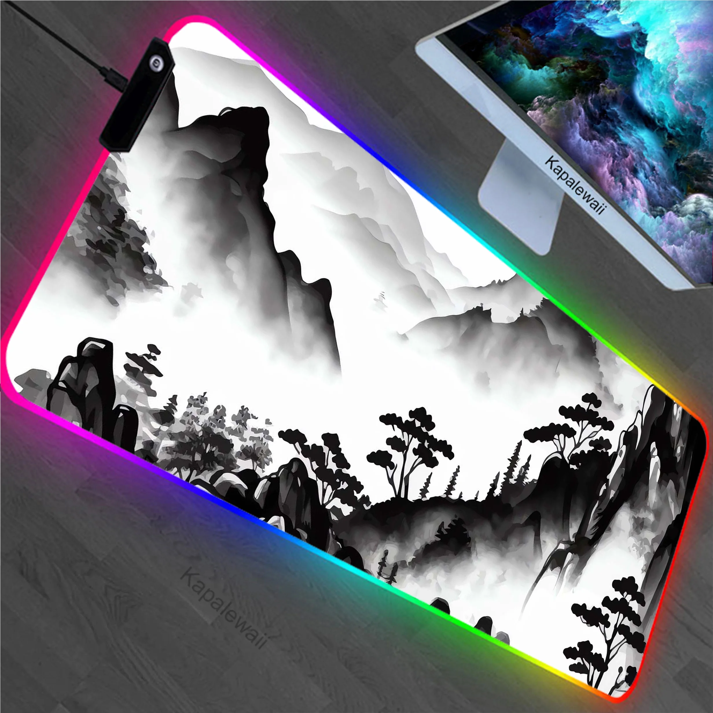 Mountain Serenity Japan Art RGB Gaming Mousepad Pc 900x400mm XXL Mouse Pad Mousemat Non-slip Rubber Pads Desk Mat Keyboard Pads