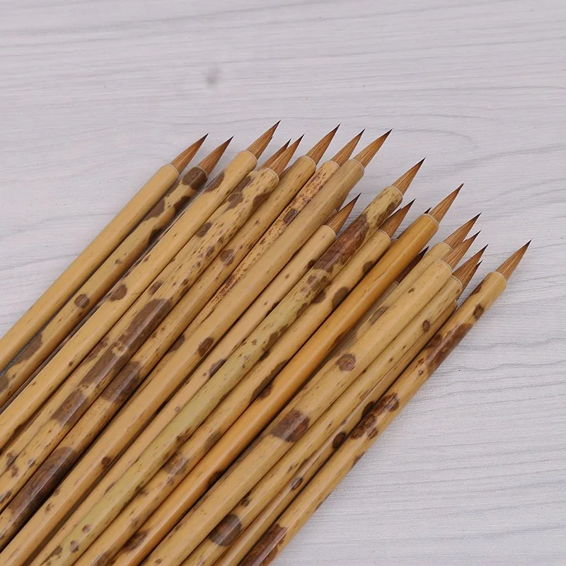 10 Pcs Weasel Hair Calligraphy Brush Pen Handmade Bamboo Handle Chinese Painting Brush Xiaokai Regular Script Writing Brush