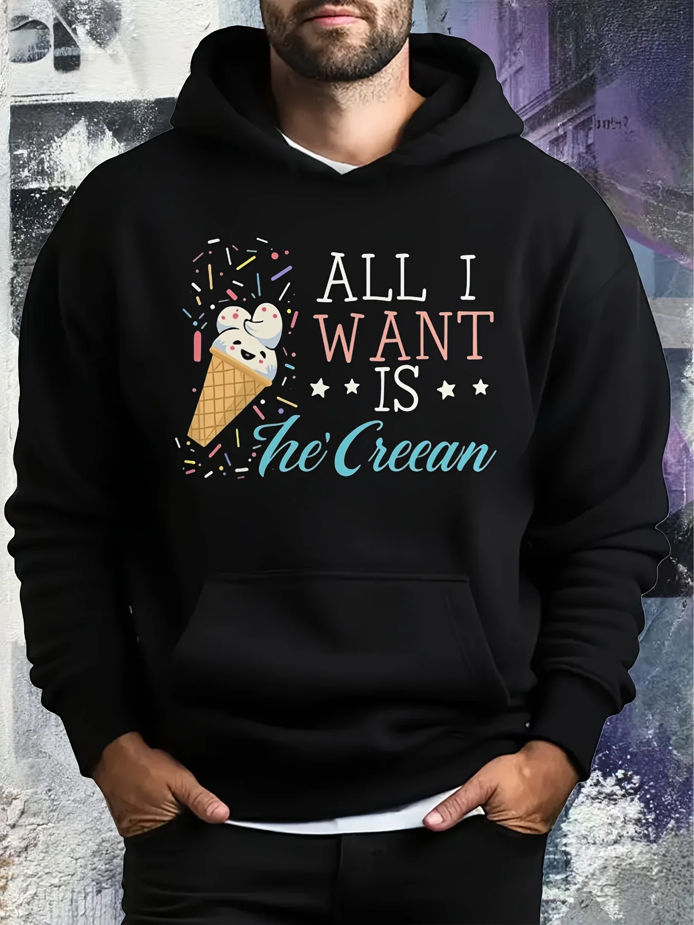Men's Ice Cream Pattern Hoodie, Funny "I Just Want Ice Cream" - Version Casual Daily S