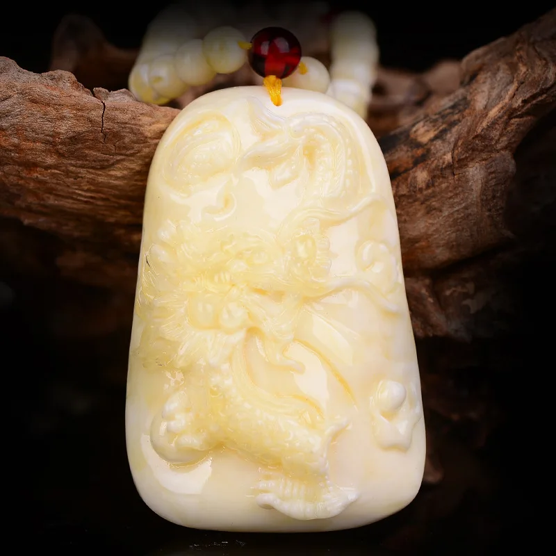 

New Live White Amber Pendant Money Bag Dragon Brand Gourd Pendant Sweater Chain Amber Women's Necklace