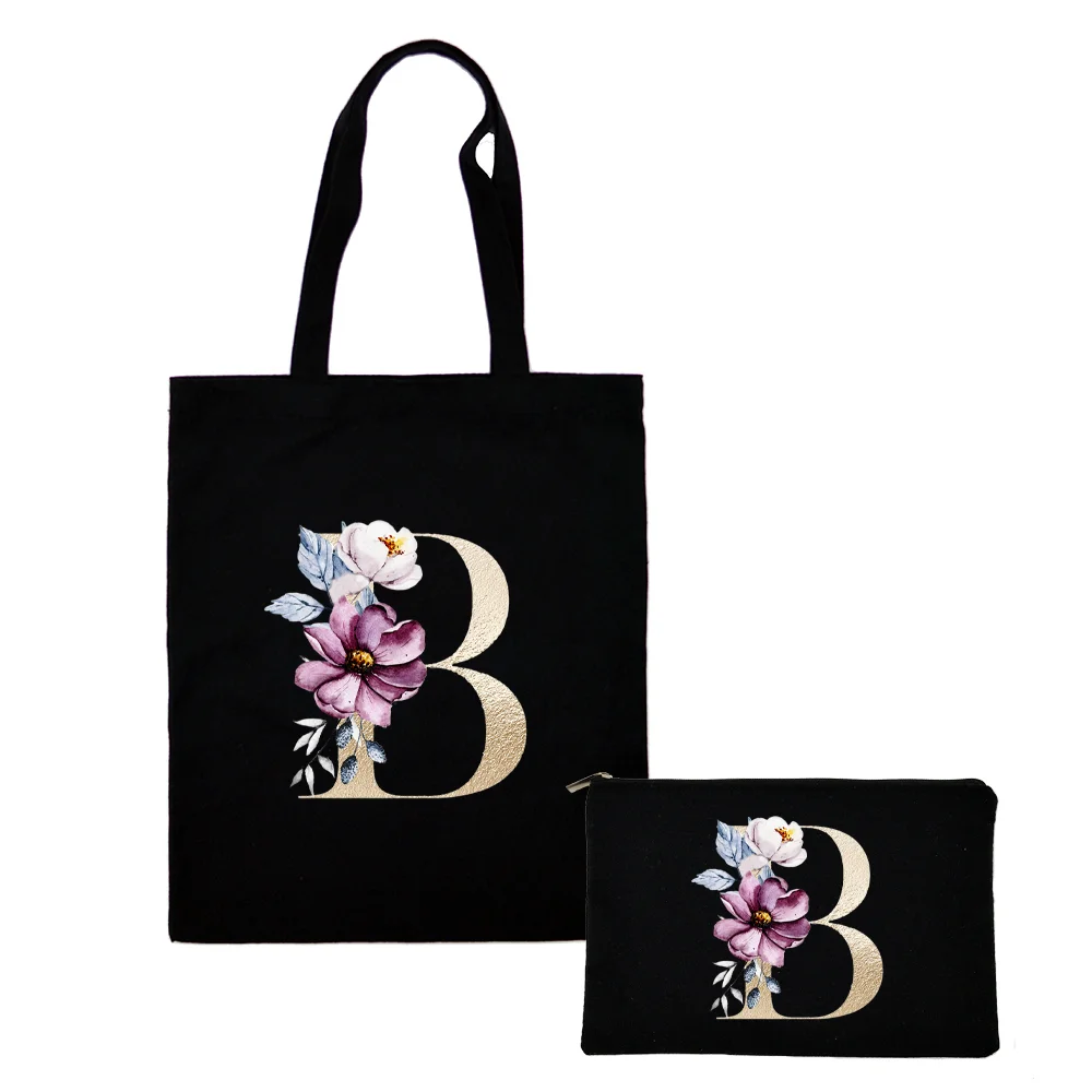 Birthday Gifts for Women Initial Canvas Tote Bag Makeup Bag Bridesmaid Gifts Reusable Gift Bags for Friends Mom