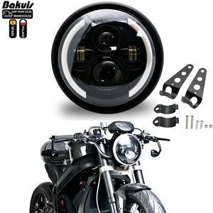 Evrensel 7.5 inç led arka kova, motosiklet modifiye far hi / lo işın drl ve mat siyah konut far braketi ile En iyi 10 satış, far yardımı-retro bisikletten bisiklete 1 numara