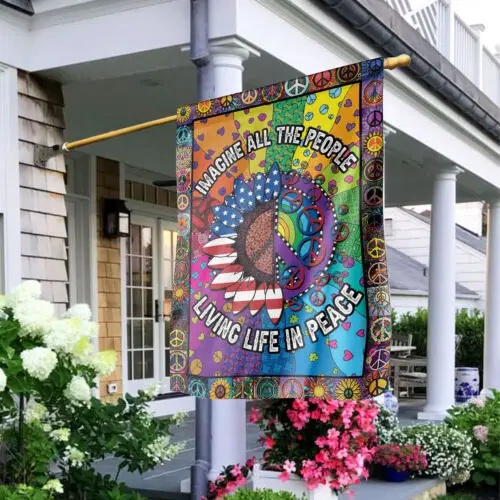 Imagine All The People Living Life In Peace Flag, Hippie Sunflower Peace Flag LLK ZZU WWL IIC