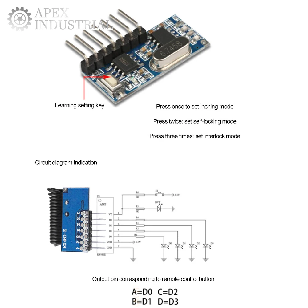 315mhz/433mhz Wireless 4 Channel RF Receiver 1527 Learning Code Decoder Module For Remote Control Wholesale and dropshipping