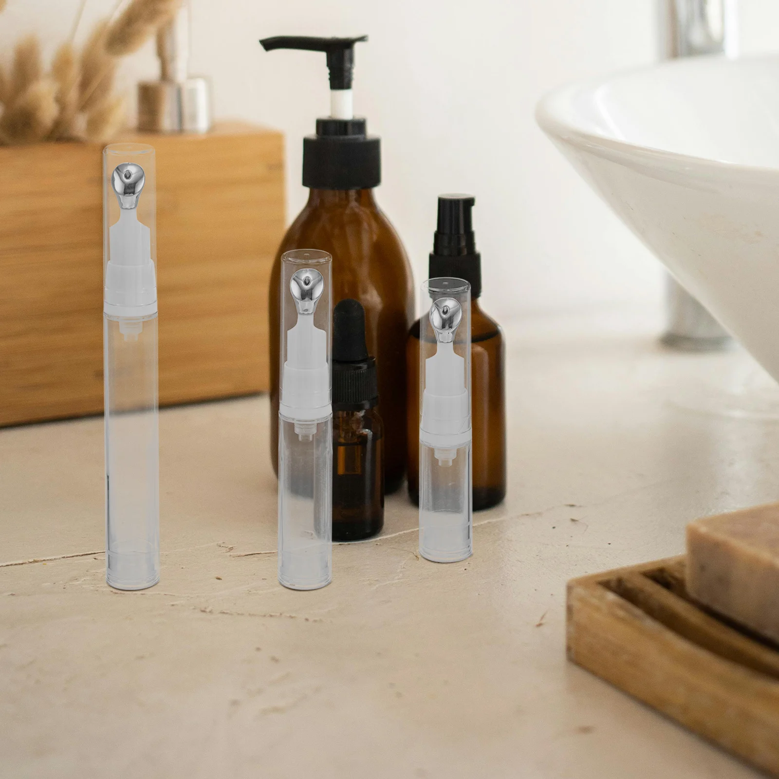 

3pcs 5Ml 10Ml 15Ml Empty Airless Pumps Bottles Refillable Clear Travel Lotion Dispenser Cream Container For Diy Foundation Serum