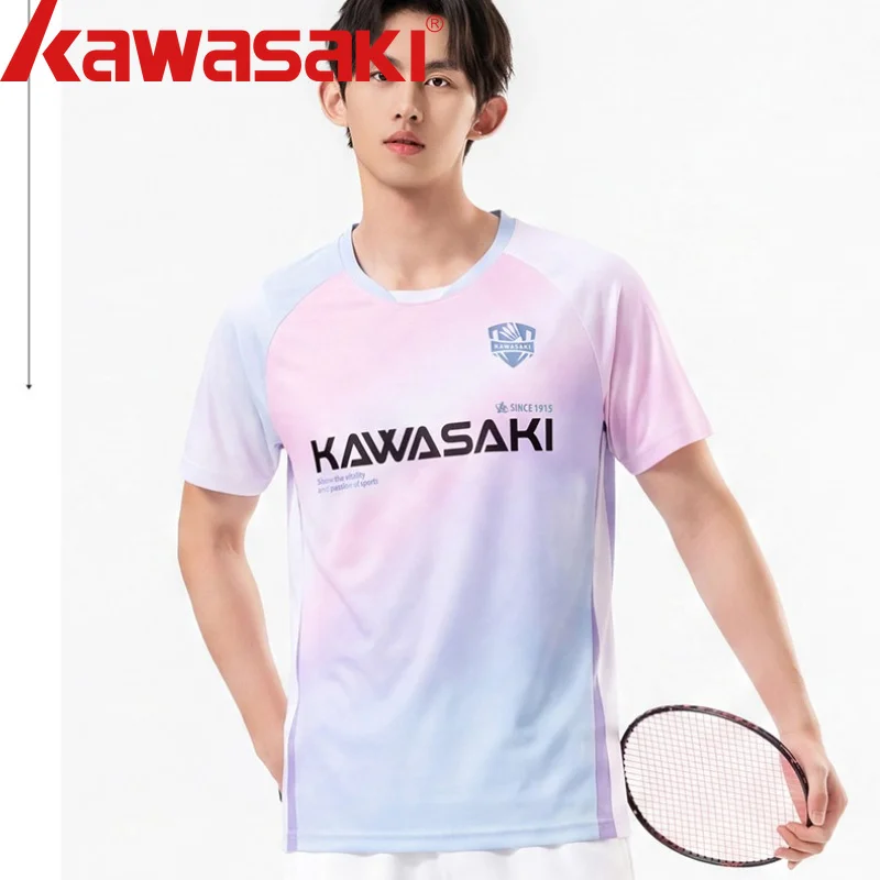 Kawasaki Men's Gradient Color T-shirt Print Summer Quick Dry Short Sleeve Tee Breathable Casual Fashion Top For Daily Wear Loose