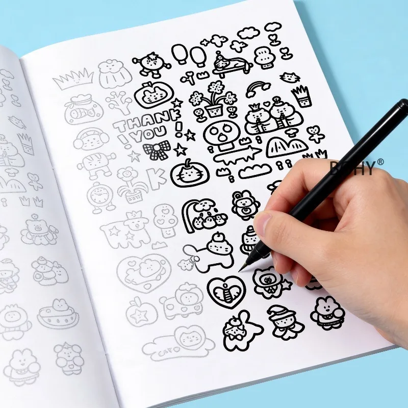 1 Drawing Coloring Album Including Themed Black and White Line Drafts Such As Bears, Rabbits, Food and Desserts, Plants 40 Pages