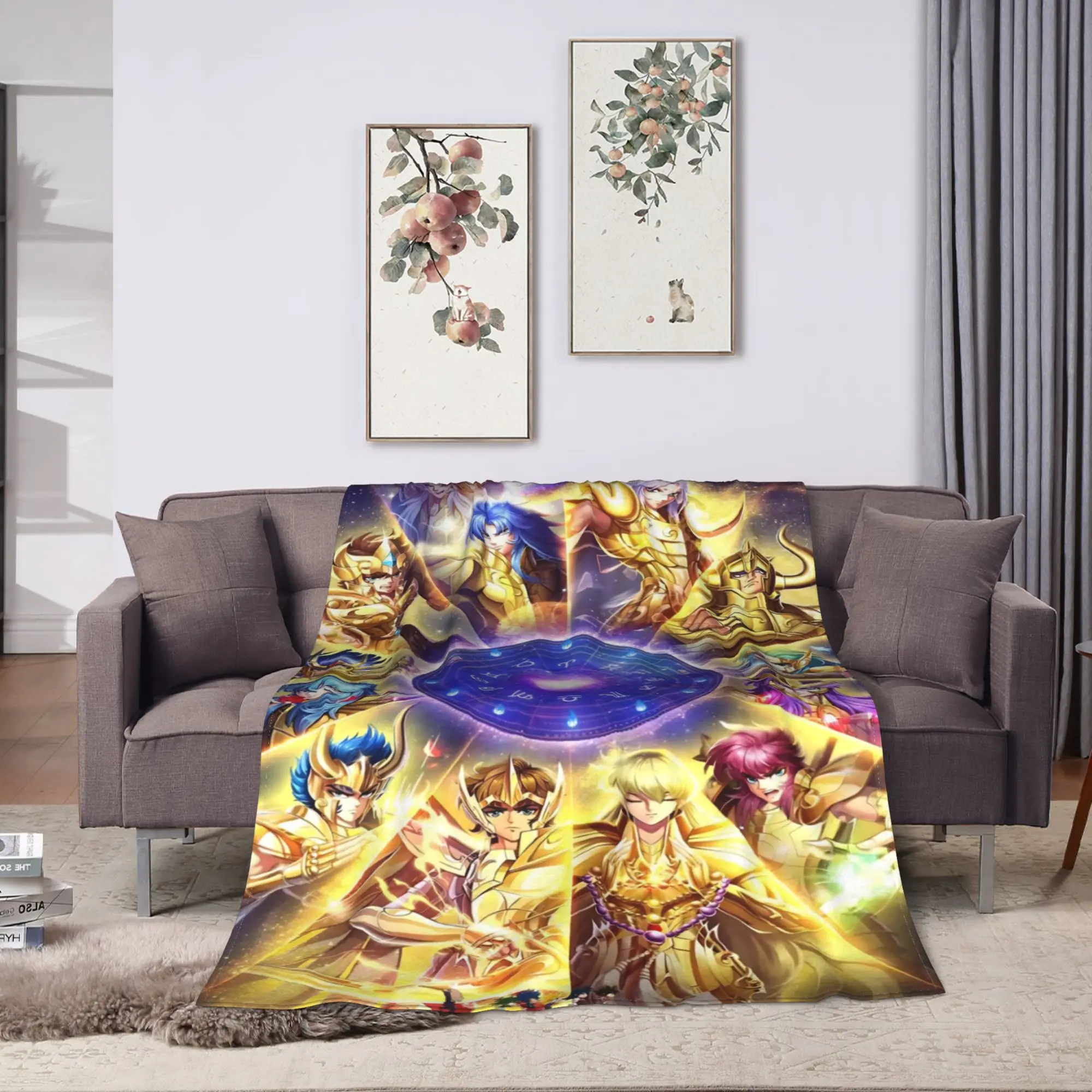 Saint Seiya Gold Saint Flannel Blanket  Warm Throw Blanket for Couch Chair Camping Funny Bedspread Sofa Bed Cover