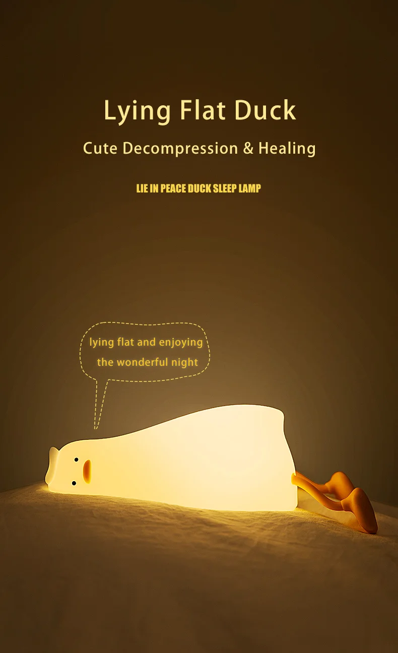Duck Rechargeable LED Night Light Pat Silicone Lamp Bedside Cartoon Cute Children Nightlights for Home Room Decor Birthday Gift