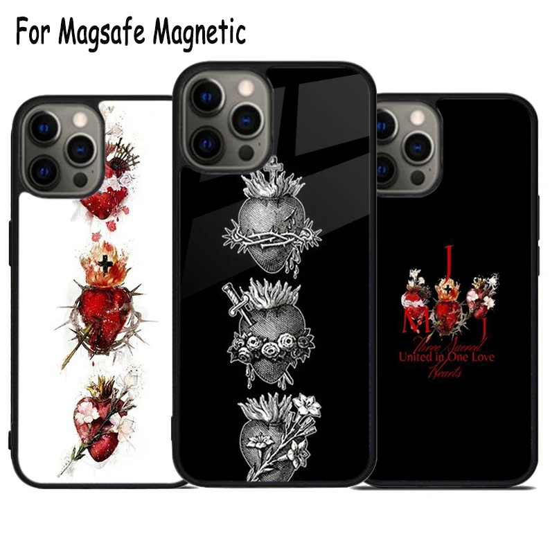 Hearts of the Holy Family Wireless Charge Magsafe Phone Case For iPhone 15 16 14 13 11 12 Pro Max Plus Magnetic Bumper Cover