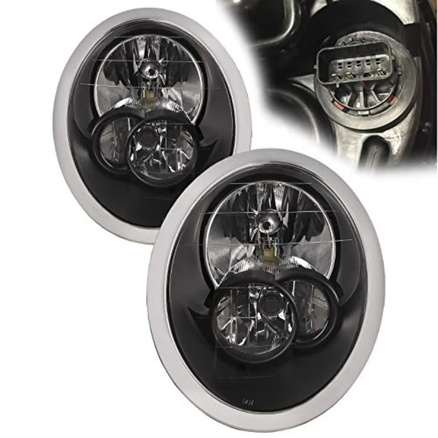 

Compatible with Mini Cooper Headlights Assembly Halogen Headlamp Assembly Black Housing Set Pair
