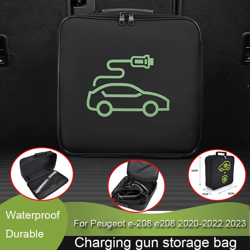 EV Car Portable Charging Cable Storage Carry Bag Waterproof Retardant Trunk Storage Box For Peugeot e-208 e208 2020-2022 2023