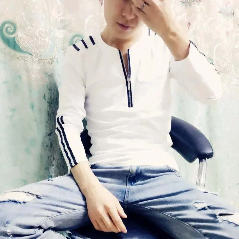 

Autumn and Winter Fleece-lined Sweatshirts High Brand Korean Size S Man Pullovers Elasticity Harajuku Fashion Xl T Shirt for Men