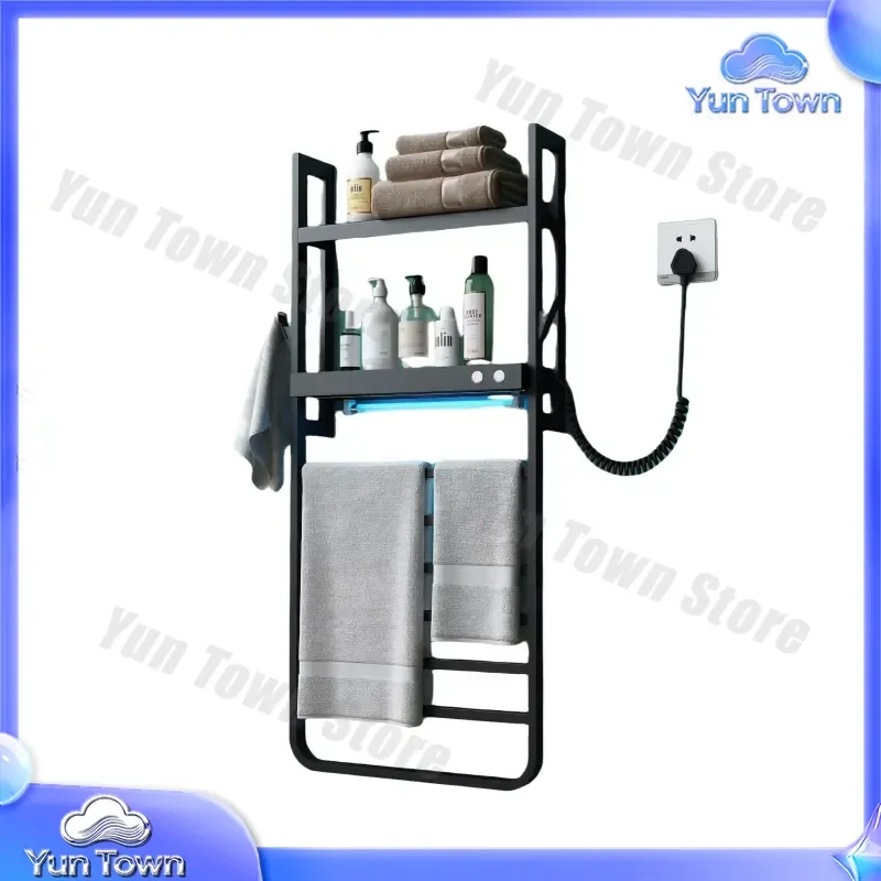 Electric Towel Rail with Shelf for Bathroom Radiators Accessories for Intelligent Bath Towel Rack Black Towel Bar Rack