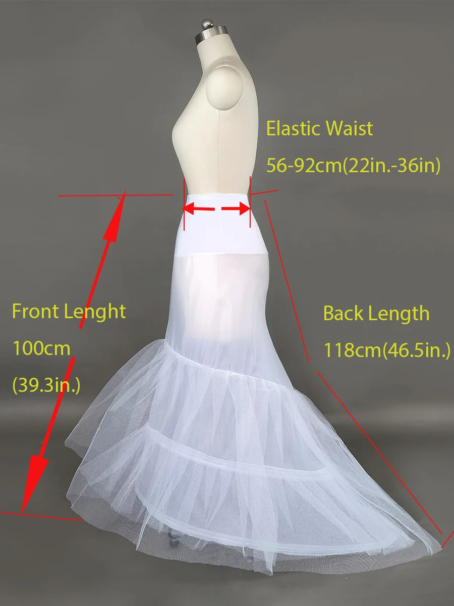 JIERUIZE  White Mermaid Wedding Petticoat 2 Hoops Bridal Crinoline  Bride Dress Underskirt Free Shipping