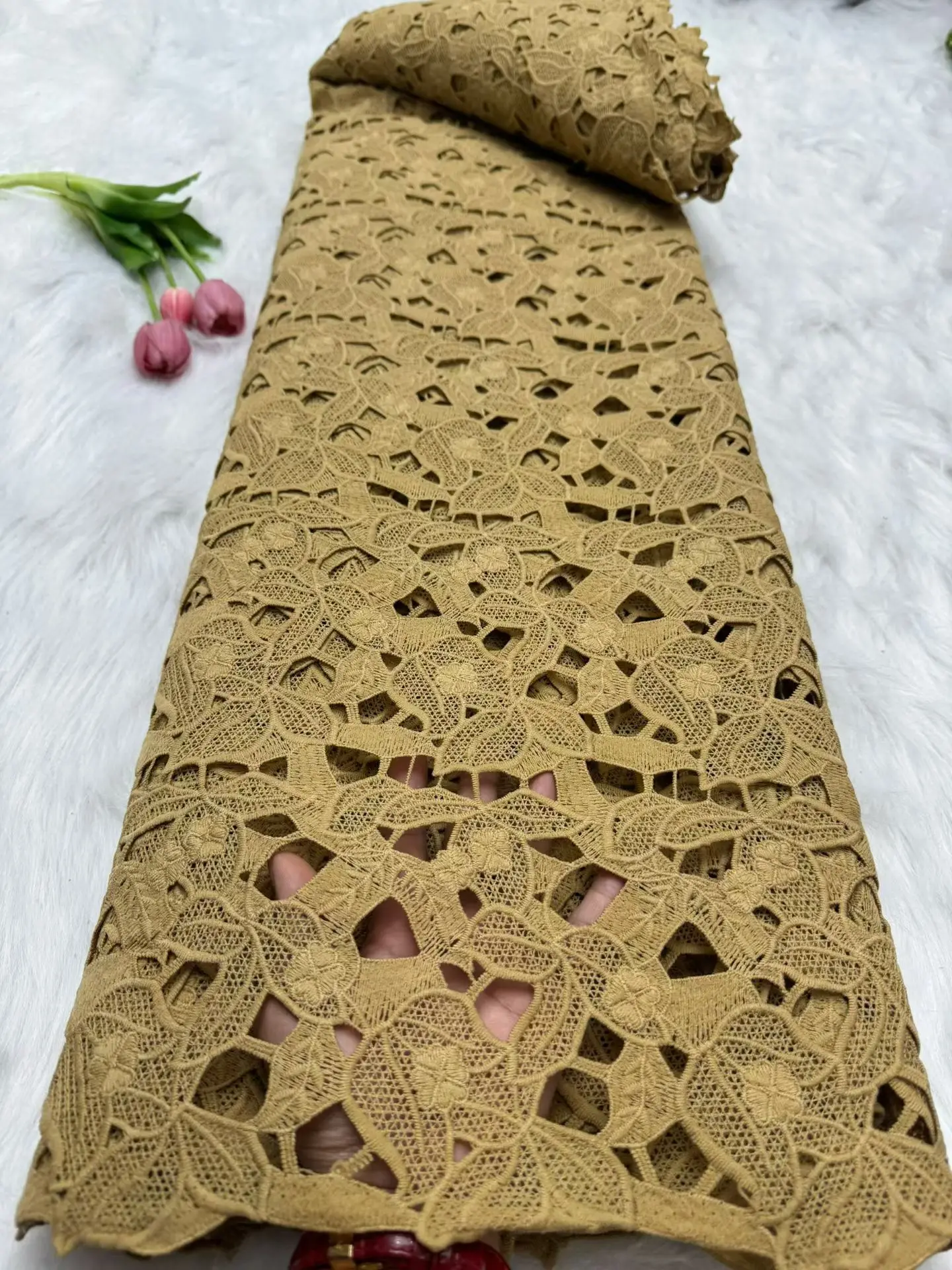 White African Guipure Cord Lace Fabric 2025 High Quality Nigerian Guipure Cord Lace Embroidery for Sewing Wedding Dresses Hm42-1