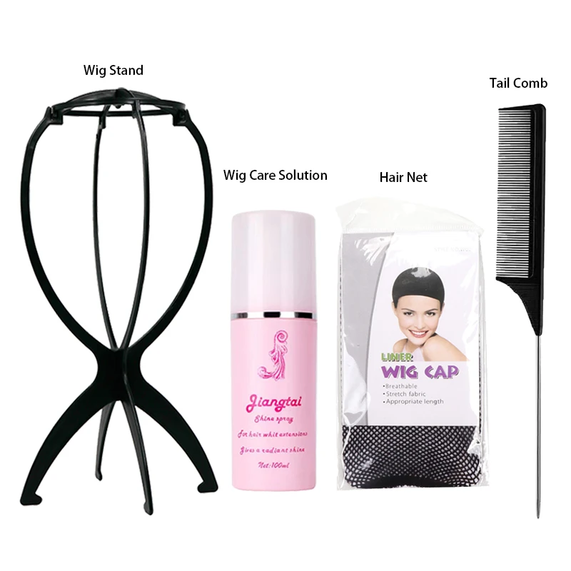 Plussign 100Ml Hair Care Liquid Spray Hair Net For Wig Display Wig Stand Black Pointy Tail Comb Salon Wig Installation Kit Set