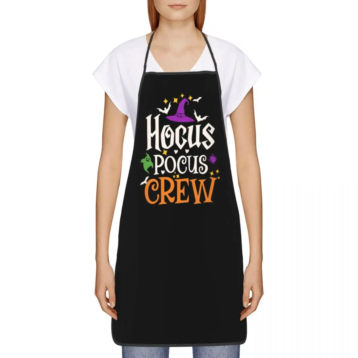 Unisex Black Pocus Hocus Crew Apron Kitchen Chef Cooking Baking Bib Men Women Halloween Witch Tablier Cuisine for Gardening