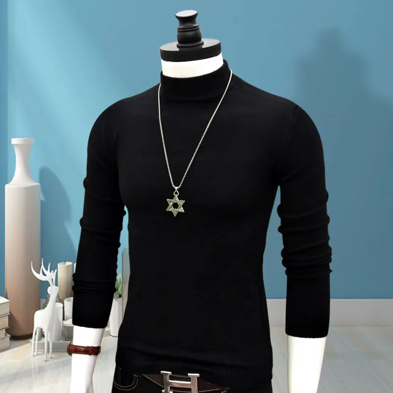 

Мужской вязаный свитер с высоким воротником, термо, приталенный, базовый, для зимы, модный, повседневный, дышащий...