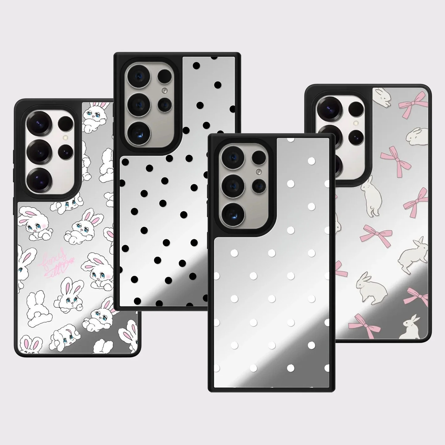

Black White Dots Rabbit Pattern Mirror Surface Magnetic Phone Cover for Samsung Galaxy S23 S24 S25 S26 Ultra S26+ Plus Case
