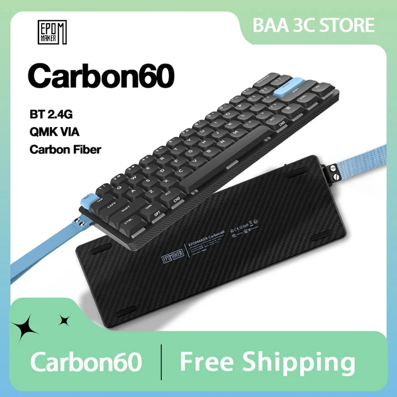 

EPOMAKER Carbon60 Low-profile Mechanical Keyboard 3 Mode Wired/Bluetooth 5.0/2.4G Portable Mechanical Keyboard Carbon Fiber Case