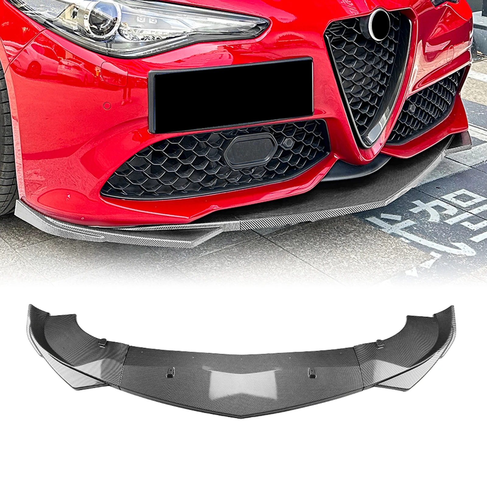 

Front Bumper Spoiler Lip For Alfa Romeo Giulia Sport Sedan 4-Door 2015-24 Carbon Fiber Look/Gloss Black Lower Splitter Protector