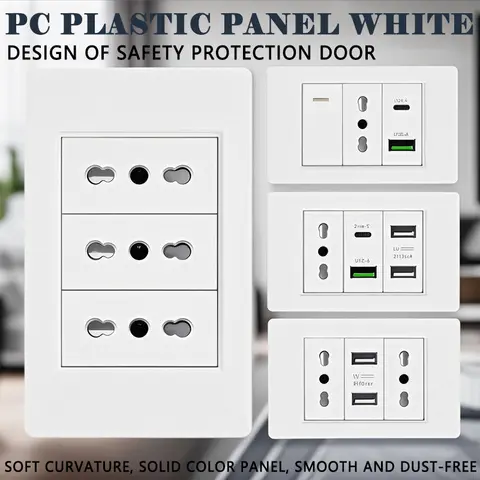 118 PC Panel Chile Plug 16A Smart Wall Socket USB Type-C 20W Fast Charging Home Office Italian EU Power Outlet White Retardant