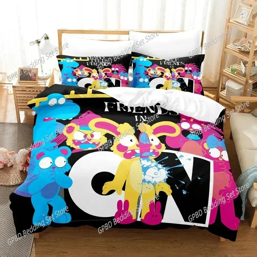Cartoon Happy Tree Friends Comfortable Duvet Quilt Cover Pillowcase Bedding Set Children Bedroom Decoration Home Textile