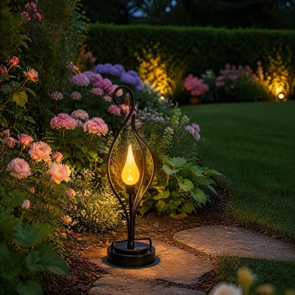 Sturdy Metal Housing Solar Flame Light Solar Powered Vivid Flame Effect Solar Powered Landscape Lamp Auto Sensing