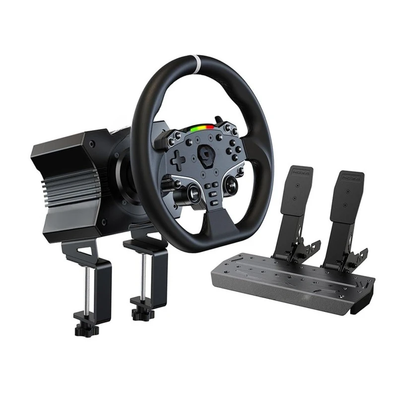 All-in-One PC Gaming Racing Simulator 3PCS Bundle: 5.5Nm Direct Drive Wheel Base, 11-inch Racing Wheel, Anti-Slip Pedals