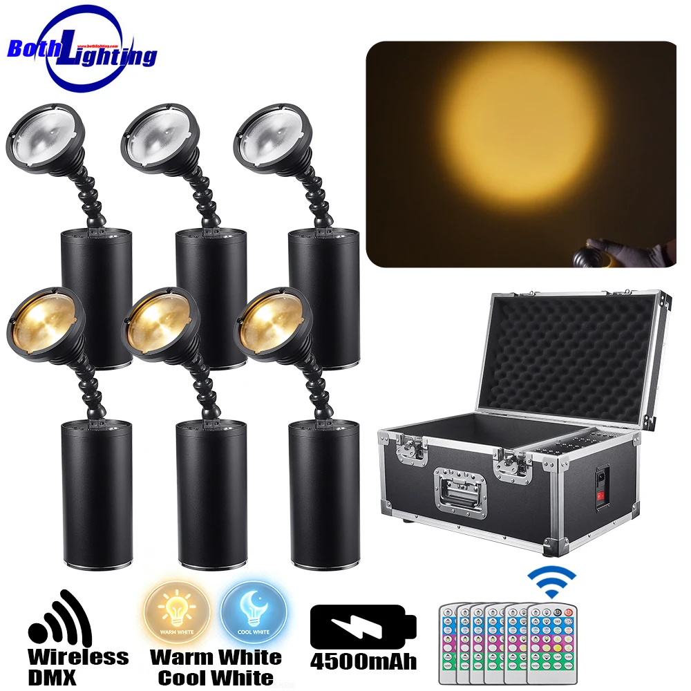 

20PCS in Case 10W LED Pinspot Light Magnetic Battery Wireless DMX Cool & Warm White Spot Light for Dj Wedding Lighting